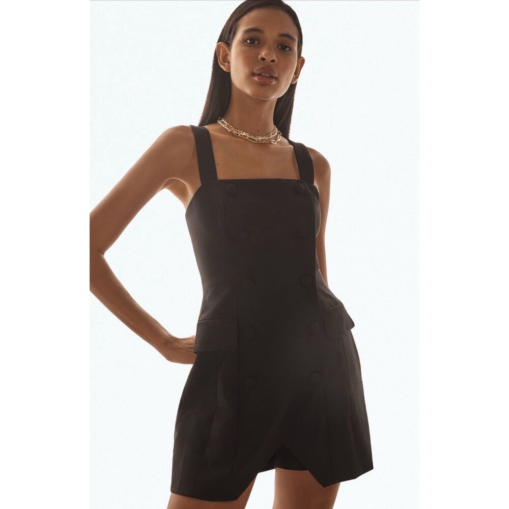 Anthropologie Hutch Blazer Romper Black Button Front Retro Preppy Size 14 NWT